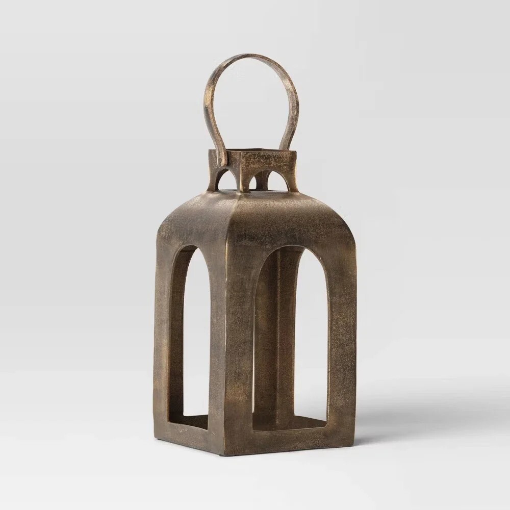 13"x7.5" Pillar Cast Aluminum Lantern Candle Holders Gold - Threshold